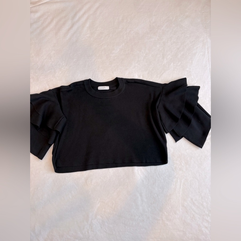 Elodie Black Ruffled Crop Blouse - Size Large - Picture 7 of 14